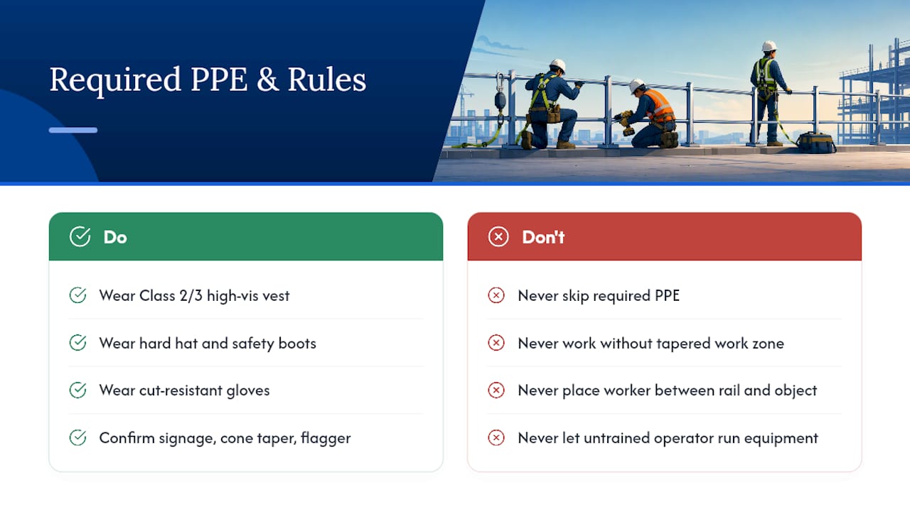 What Safety Gear and Precautions Does Guardrail Installation Require? — overview diagram