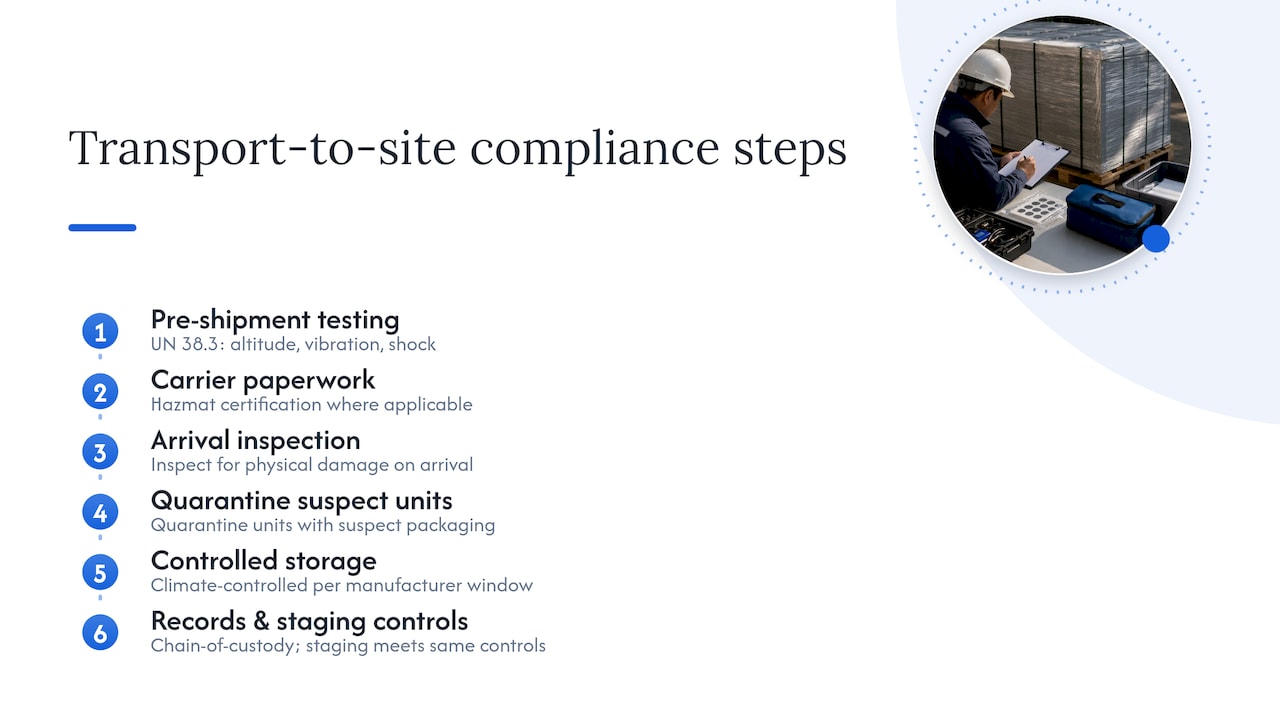 BESS transport compliance workflow